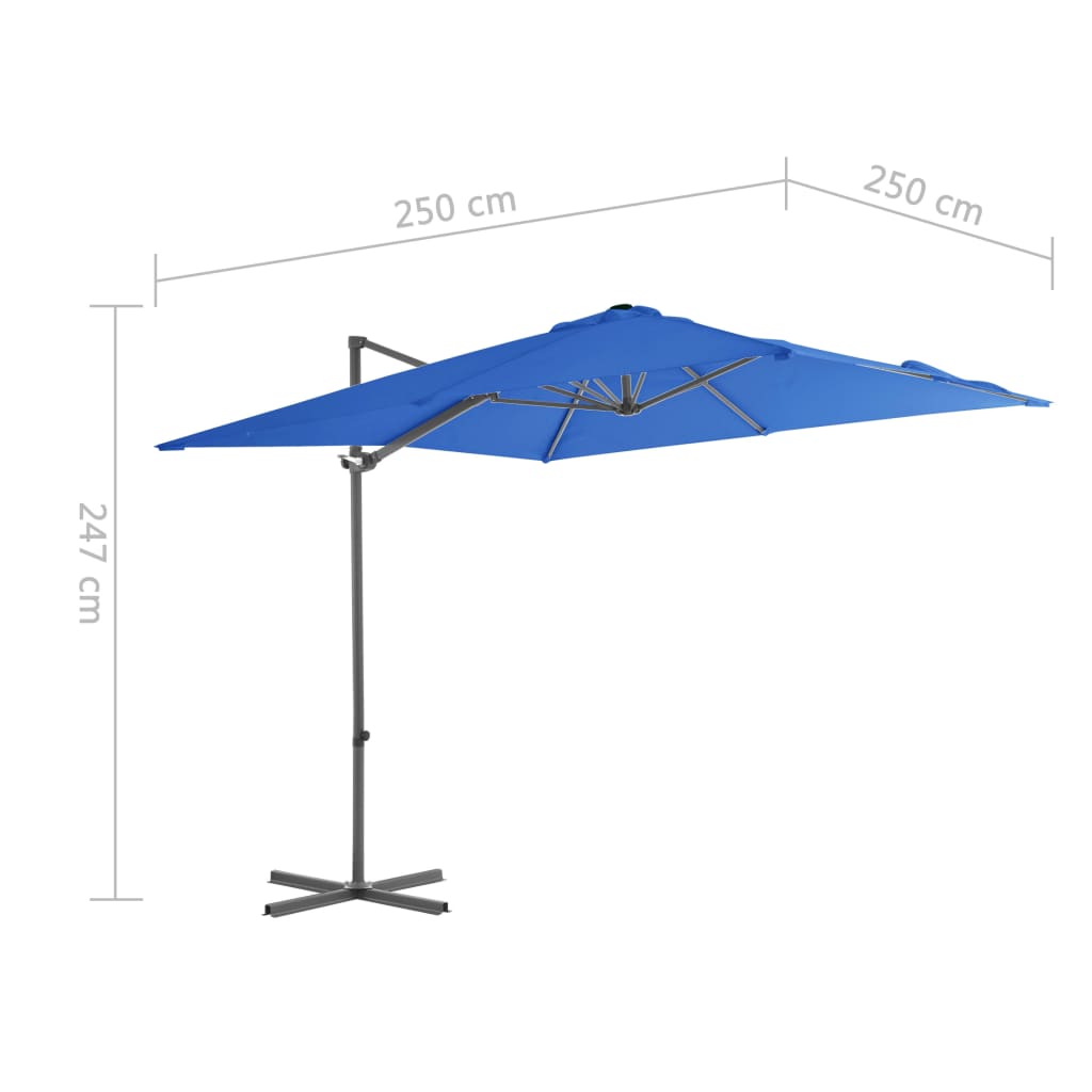 vidaXL Riippuva aurinkovarjo teräspylväällä taivaansininen 250x250 cm