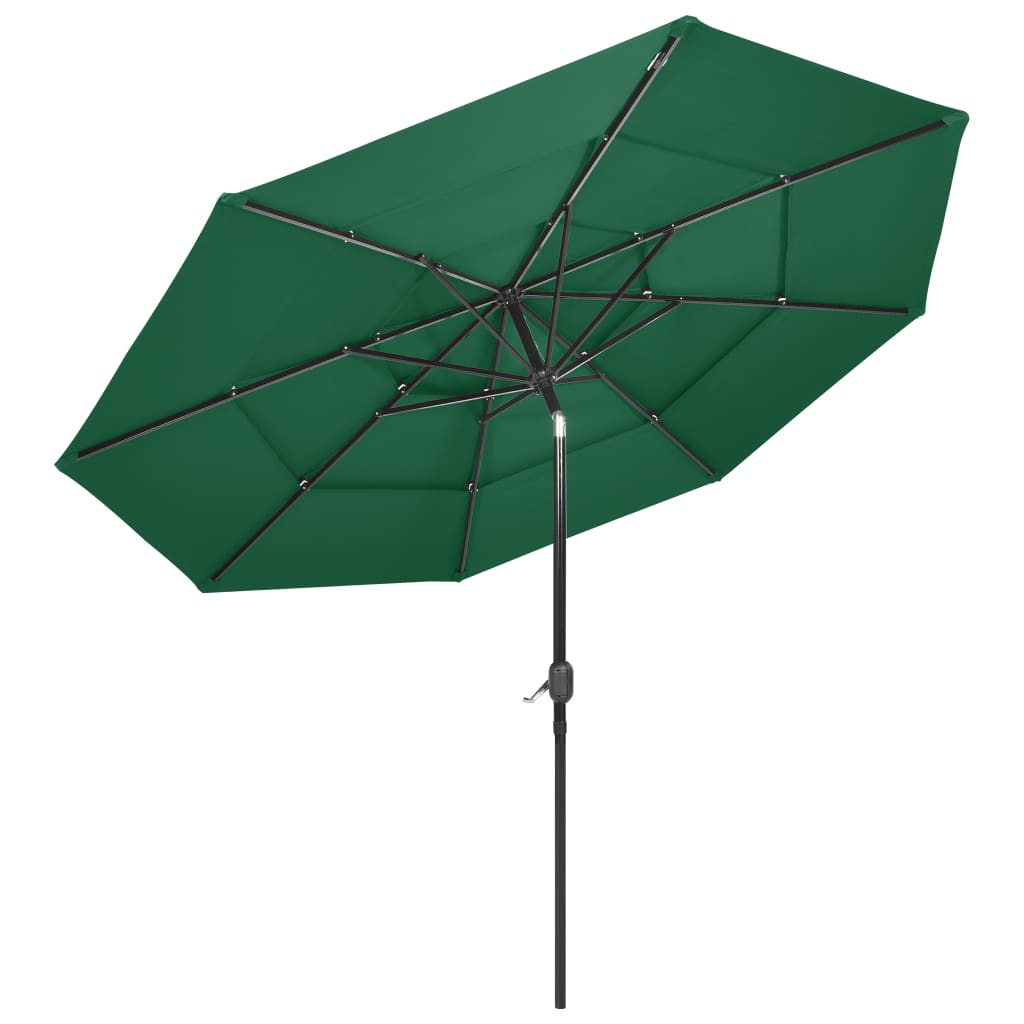 vidaXL 3-tasoinen aurinkovarjo alumiinitanko vihreä 3 m