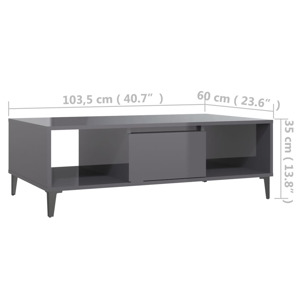vidaXL Sohvapöytä korkeakiilto harmaa 103,5x60x35 cm lastulevy