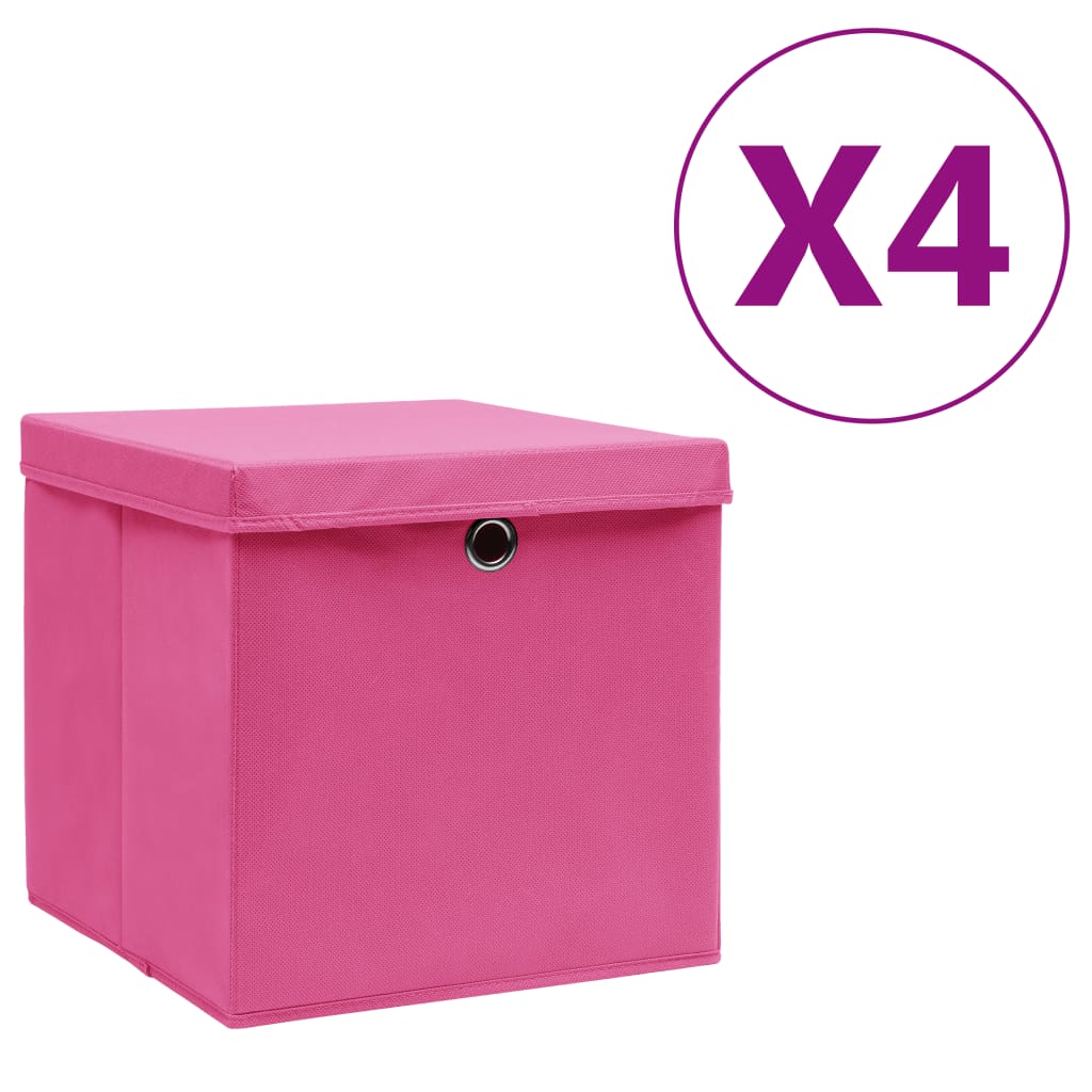 vidaXL Säilytyslaatikot kansilla 4 kpl 28x28x28 cm pinkki