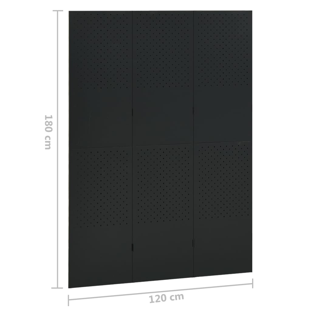 vidaXL 3-Paneelinen tilanjakaja 120x180 cm musta teräs