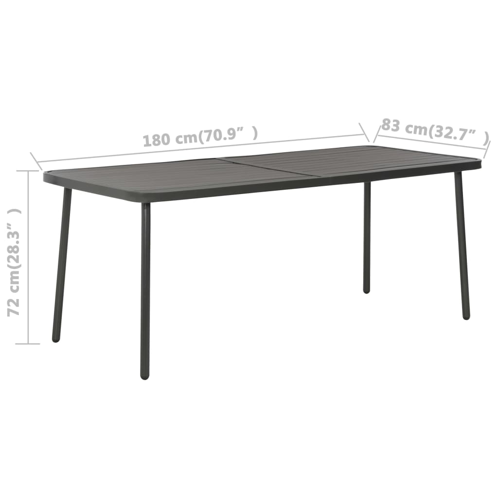 vidaXL Puutarhapöytä tummanharmaa 180x83x72 cm teräs