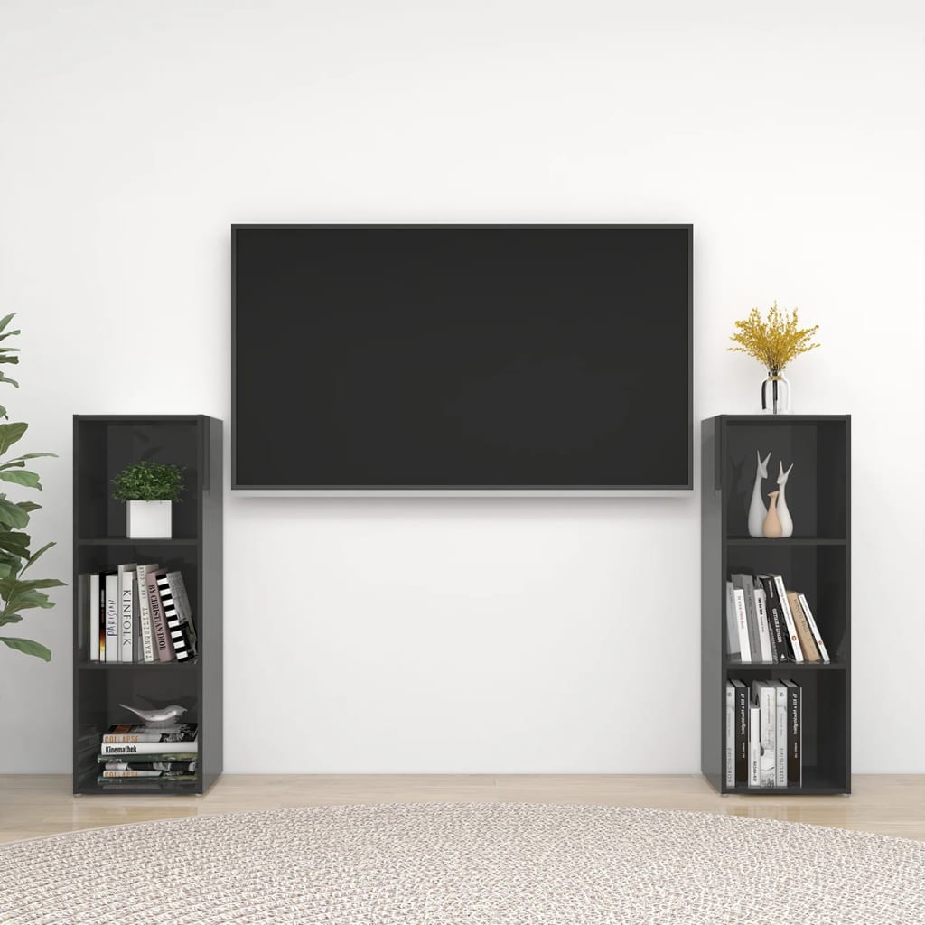 vidaXL TV-tasot 2 kpl korkeakiilto harmaa 107x35x37 cm lastulevy