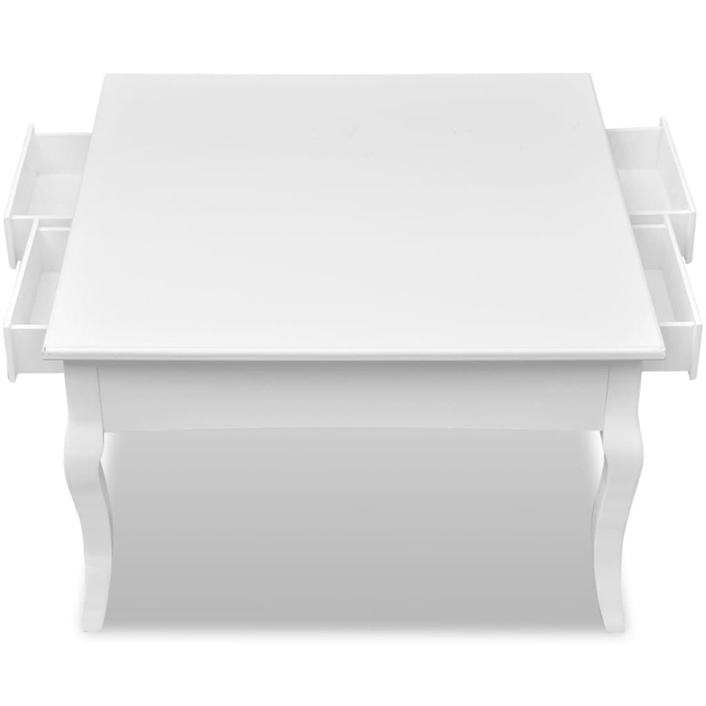 vidaXL Sohvapöytä 4 vetolaatikolla ja kaarevilla jaloilla Valkoinen