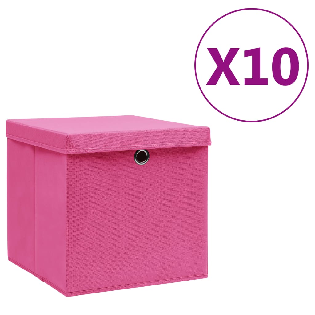 vidaXL Säilytyslaatikot kansilla 10 kpl 28x28x28 cm pinkki