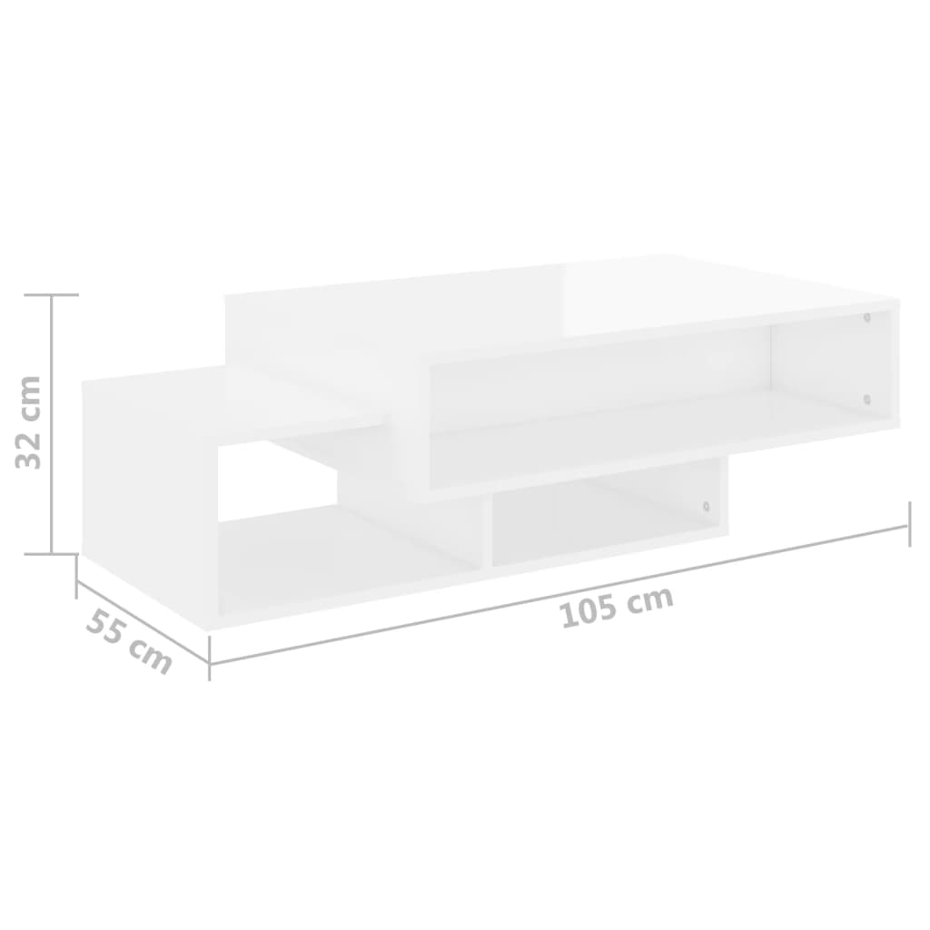 vidaXL Sohvapöytä korkeakiilto valkoinen 105x55x32 cm lastulevy