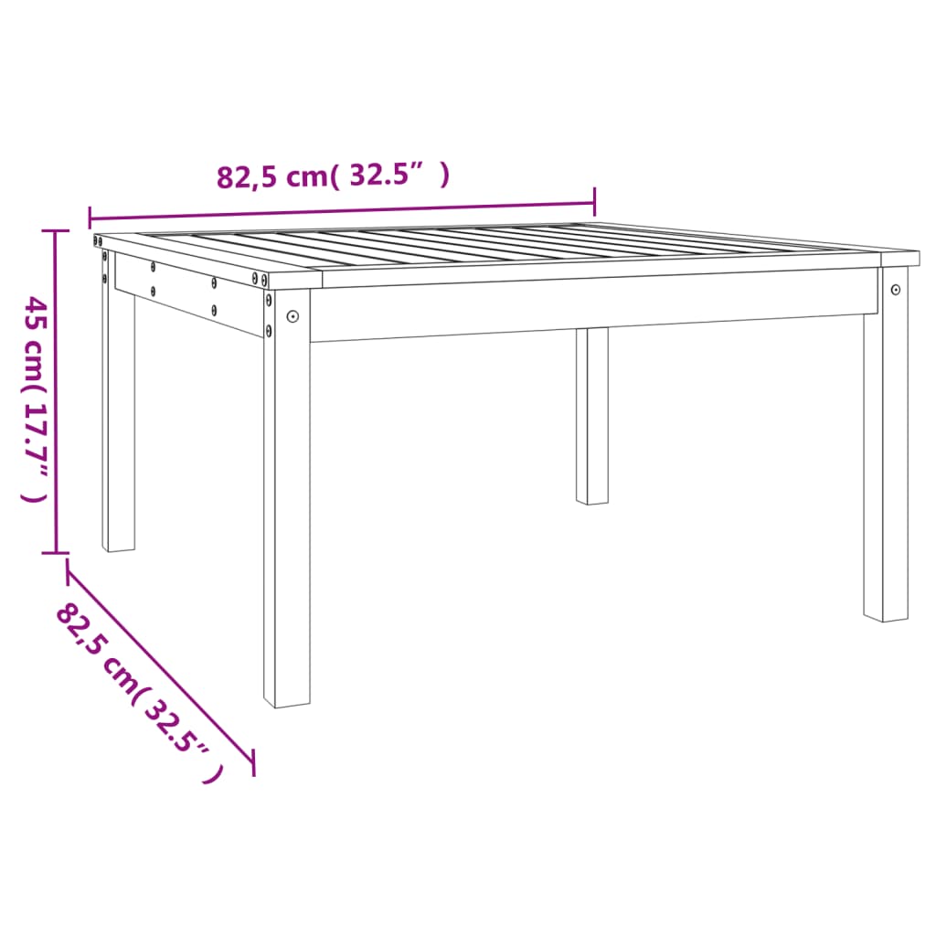 vidaXL Puutarhapöytä valkoinen 82,5x82,5x45 cm täysi mänty