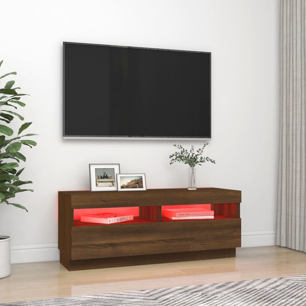 vidaXL TV-taso LED-valoilla ruskea tammi 100x35x40 cm