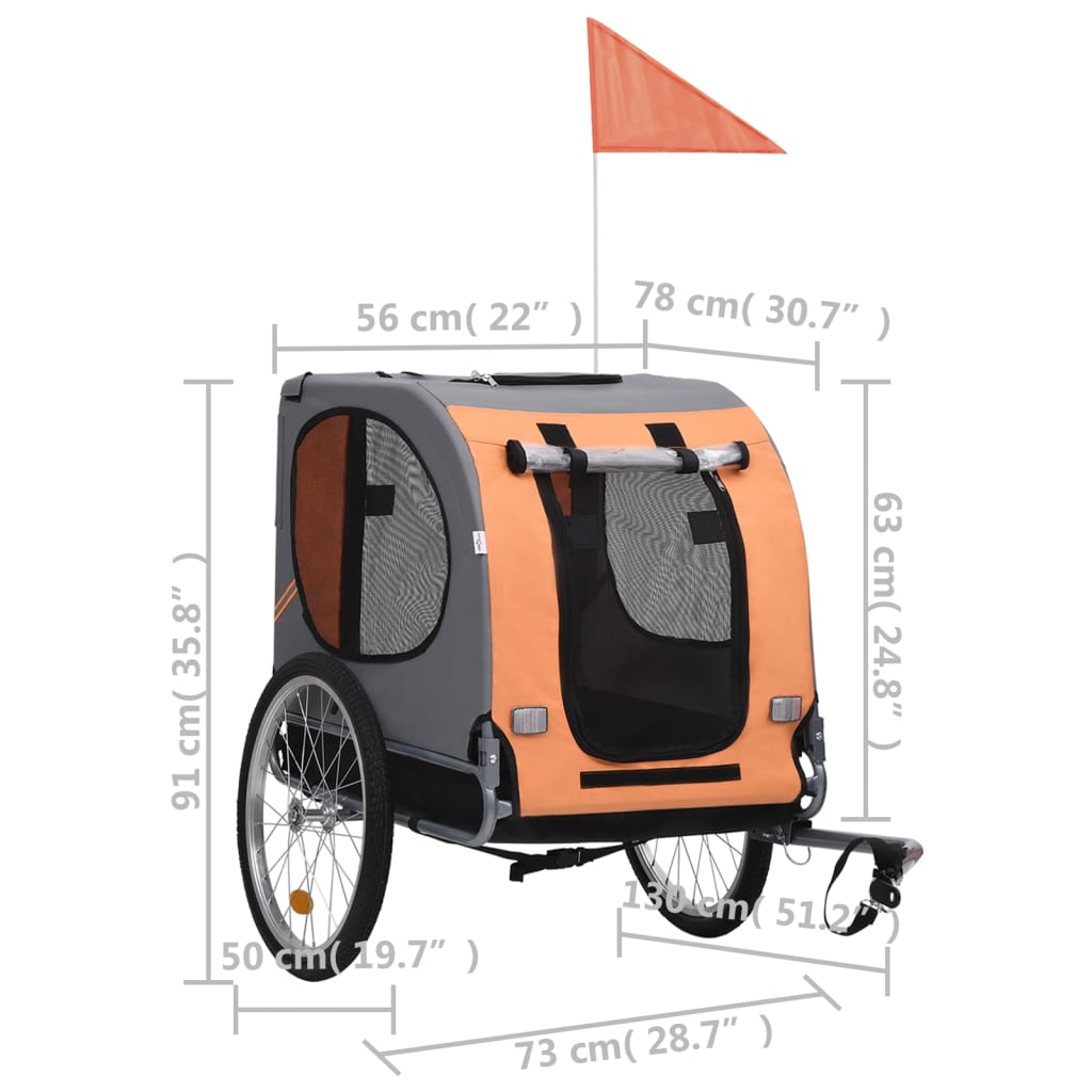 vidaXL Lemmikinkuljetuskärry polkupyörään oranssi ja harmaa