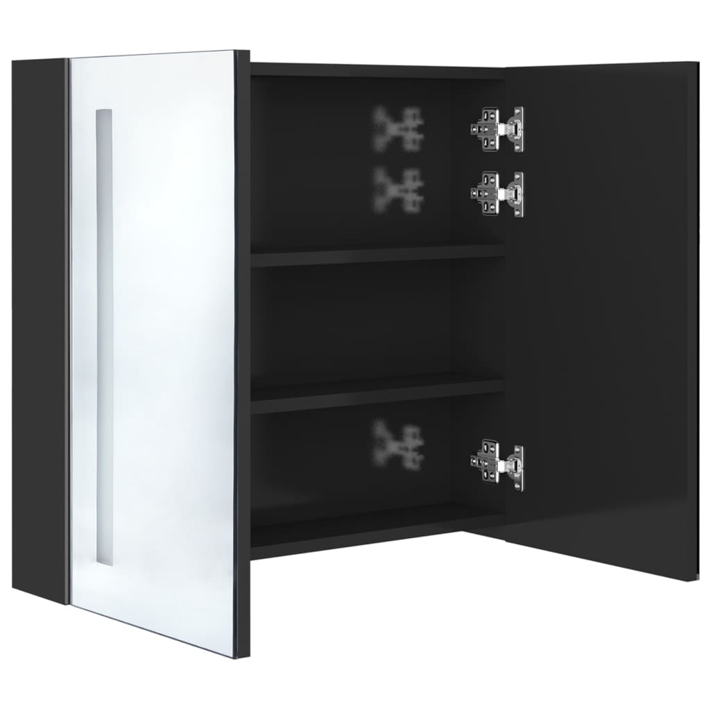 vidaXL LED kylpyhuoneen peilikaappi kiiltävä musta 62x14x60 cm