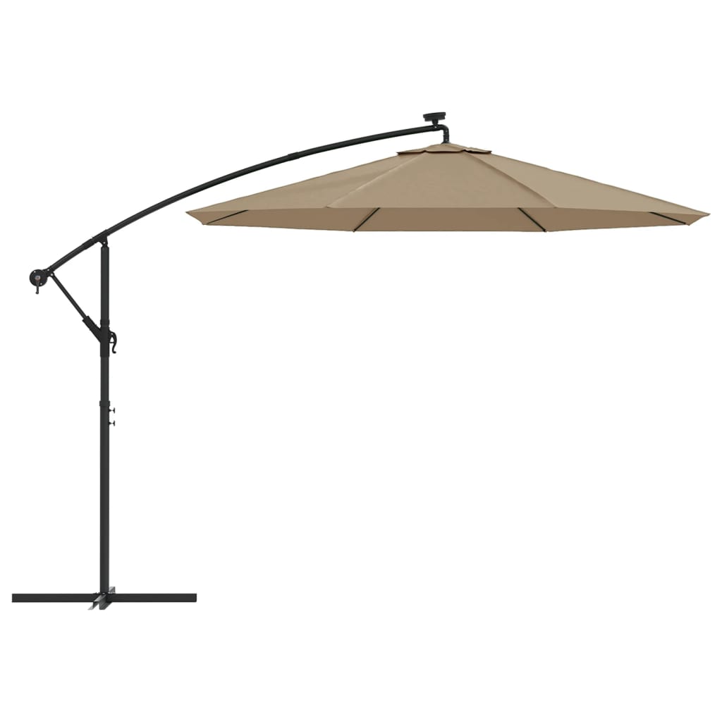 vidaXL Aurinkovarjo LED-valoilla ja teräspylväällä 300cm ruskeanharmaa