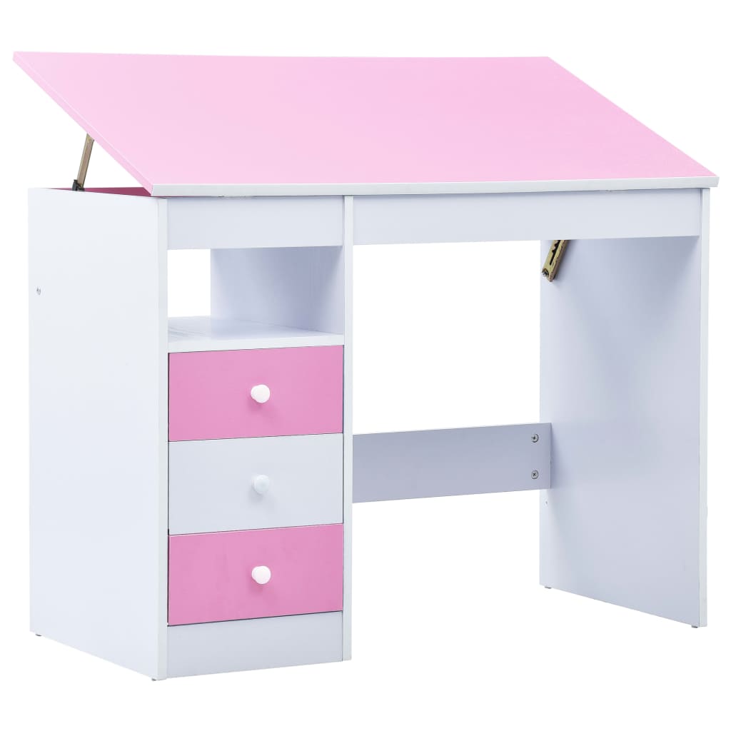 vidaXL Lasten piirustuspöytä kallistettava vaaleanpunainen ja valk.