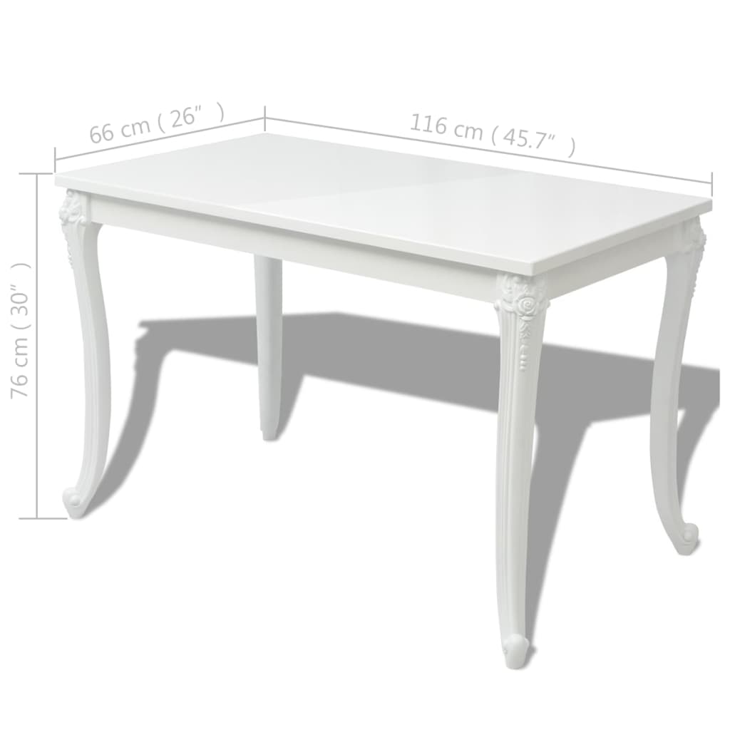 vidaXL Ruokapöytä 116x66x76 cm korkeakiilto valkoinen