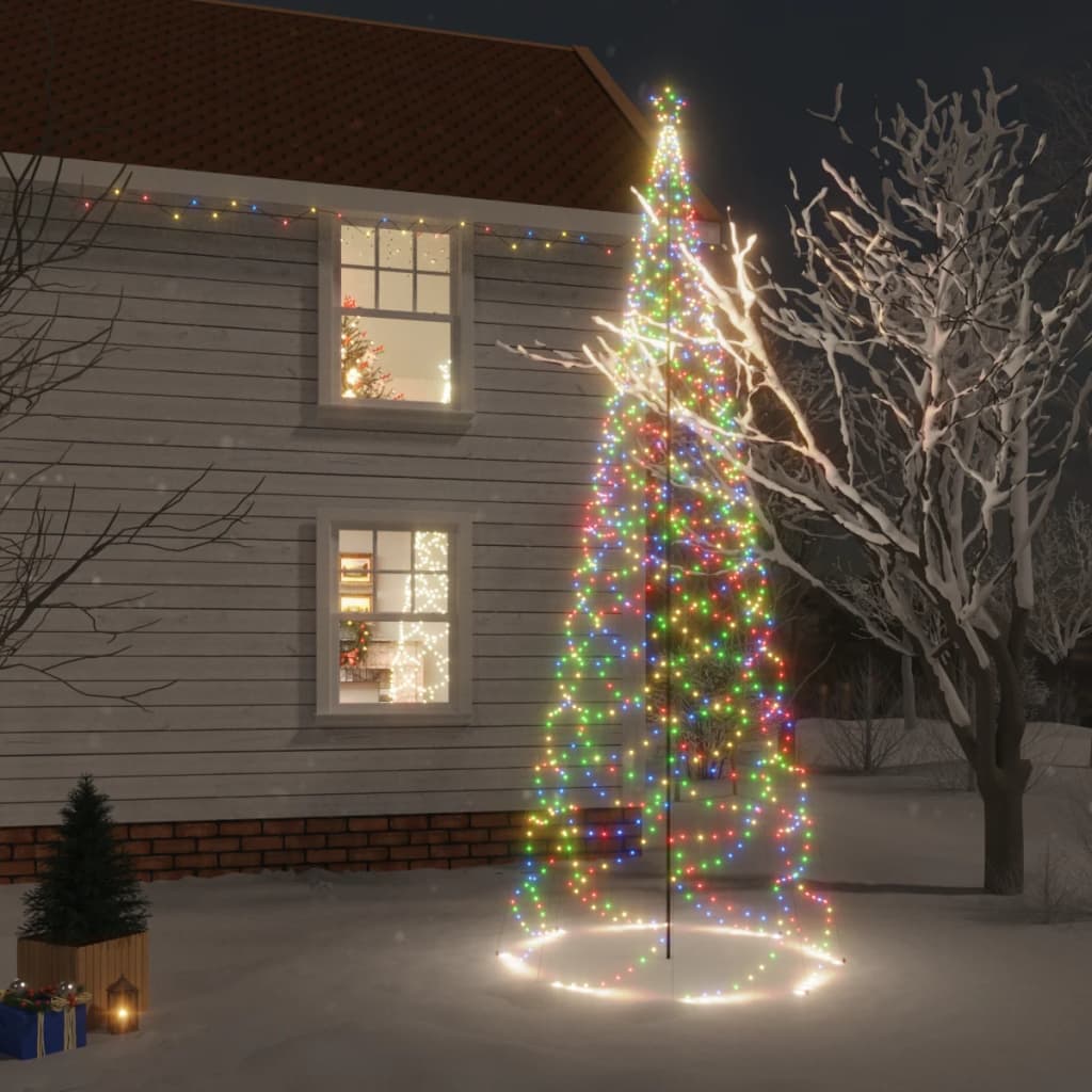 vidaXL Joulukuusi metallitolpalla 1400 LED-valolla värikäs 5 m