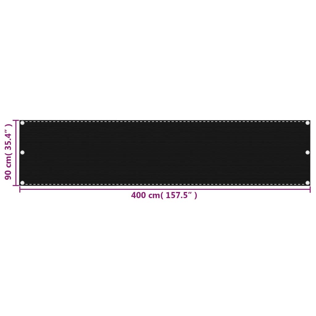 vidaXL Parvekkeen suoja musta 90x400 cm HDPE