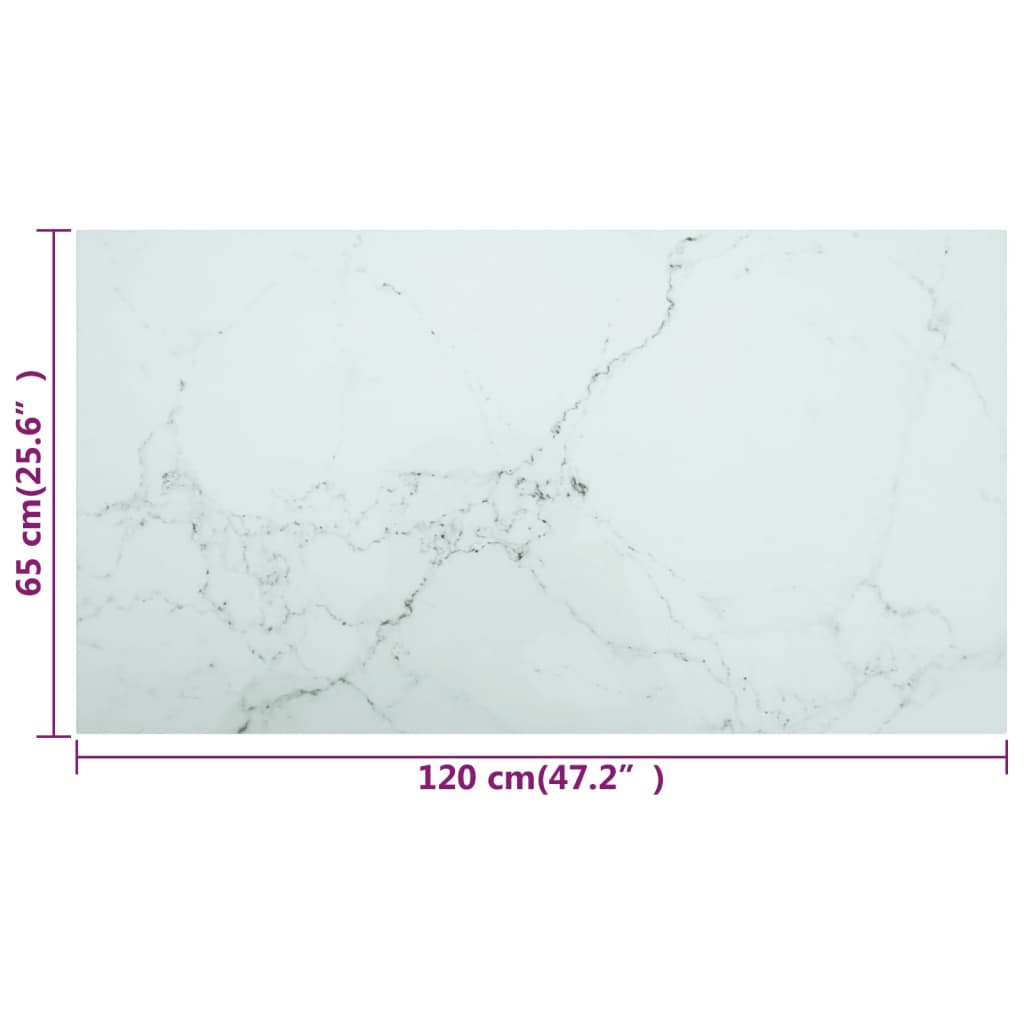vidaXL Pöytälevy valkoinen 120x65 cm 8 mm karkaistu lasi marmorikuvio