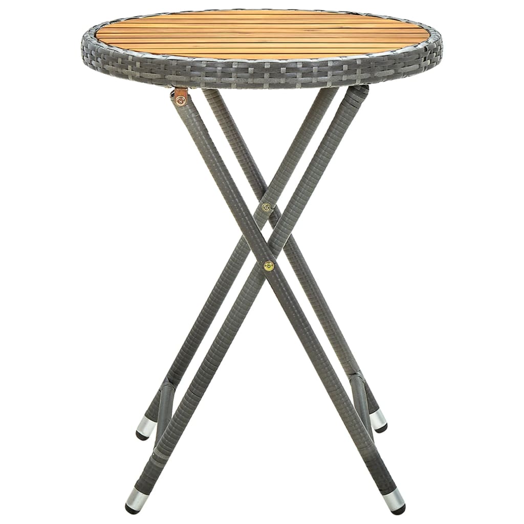 vidaXL Teepöytä harmaa 60 cm polyrottinki ja täysi akaasiapuu