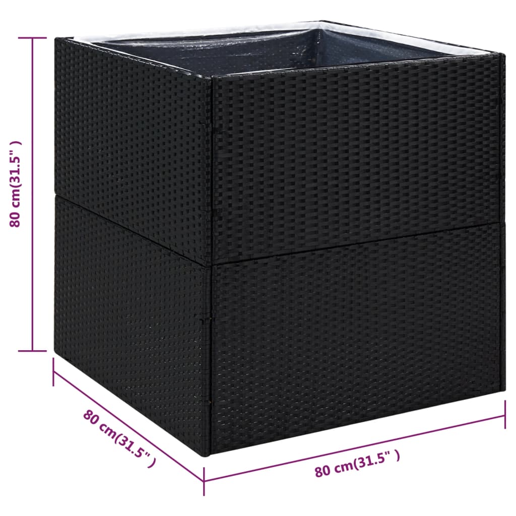 vidaXL Kukkalaatikko musta 80x80x80 cm polyrottinki