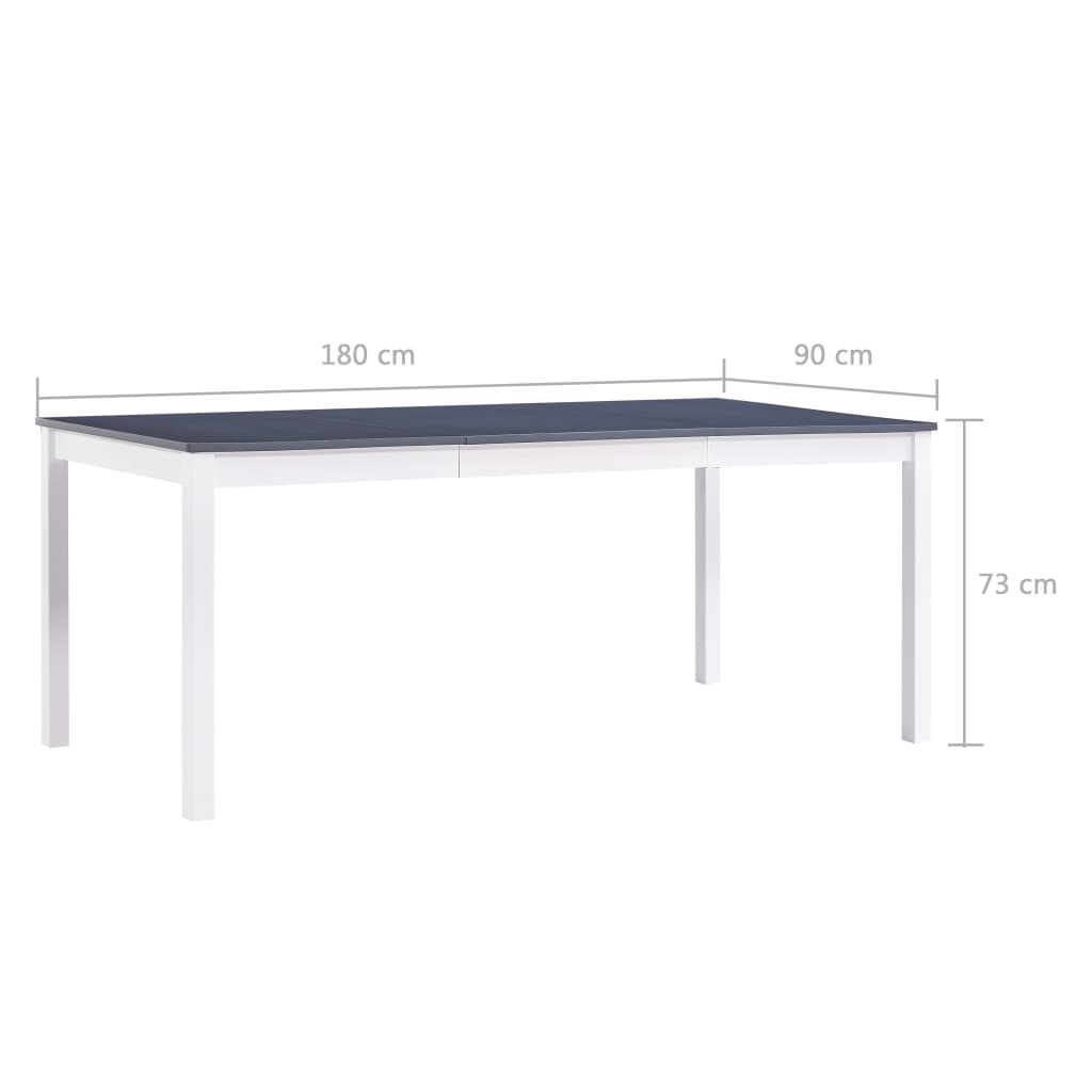 vidaXL Ruokapöytä valkoinen ja harmaa 180x90x73 cm mänty