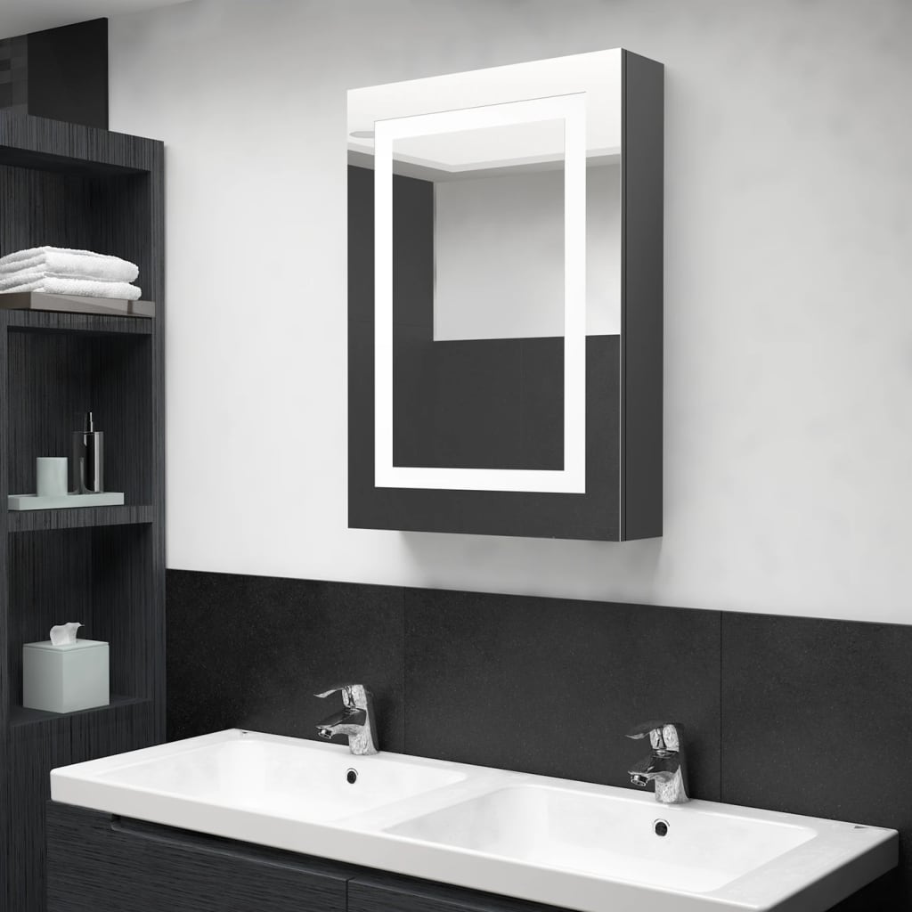 vidaXL LED kylpyhuoneen peilikaappi kiiltävä harmaa 50x13x70 cm