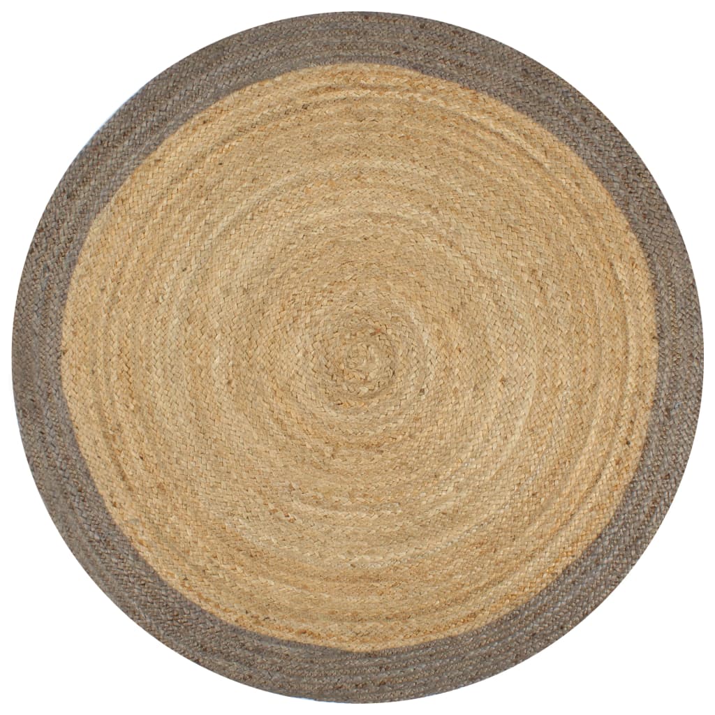 vidaXL Käsintehty pyöreä juuttimatto harmaalla reunalla 90 cm