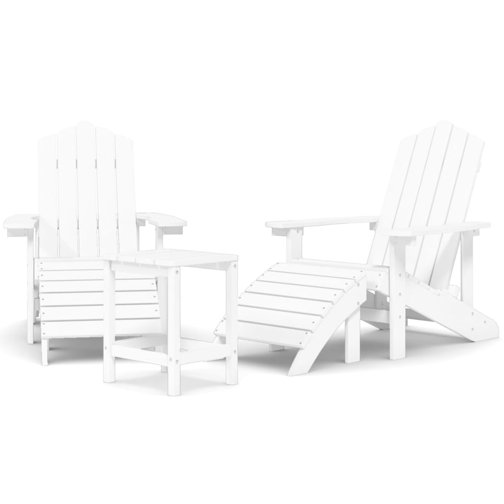 vidaXL Adirondack puutarhatuolit jalkatuilla/pöydällä HDPE valkoinen