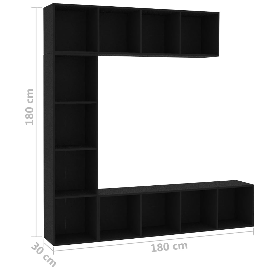 vidaXL 3-osainen kirjahylly/TV-kaappisarja musta 180x30x180 cm