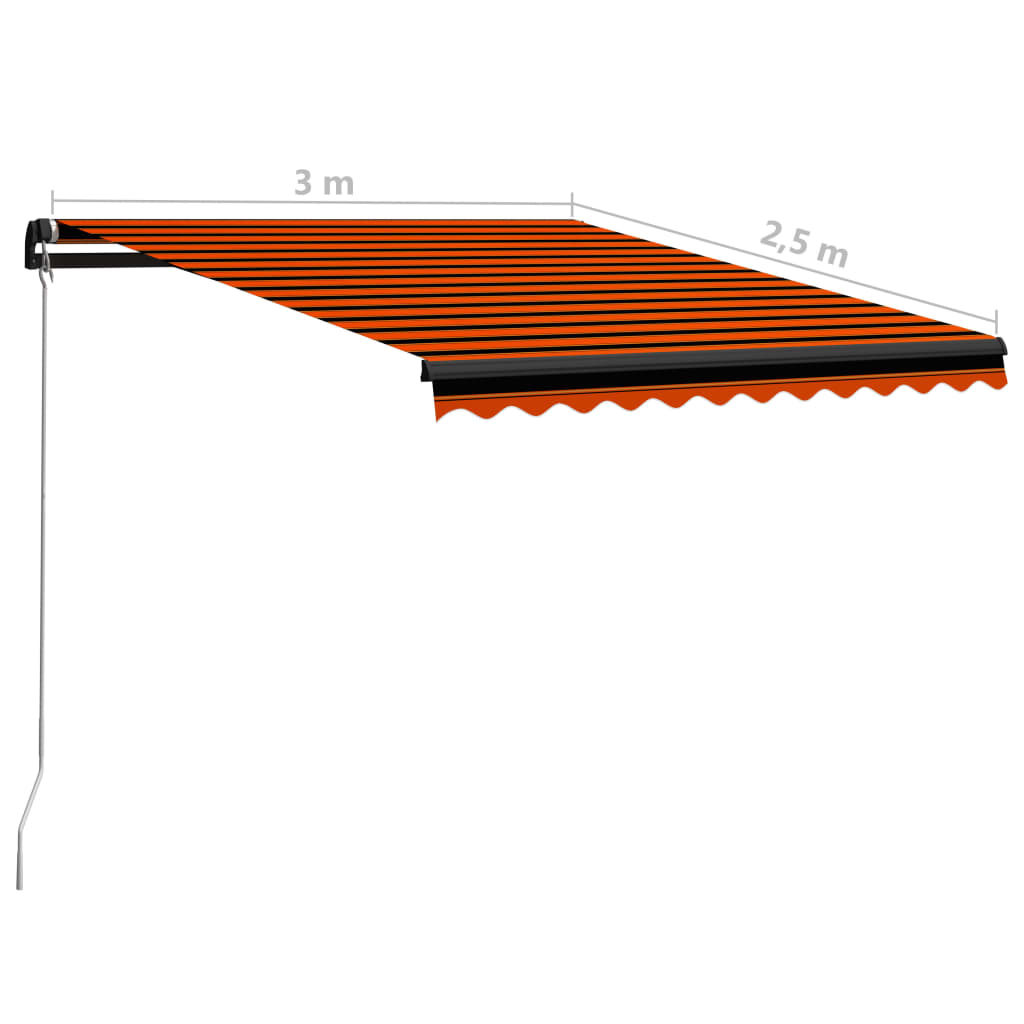 vidaXL Käsin sisäänkelattava markiisi LEDillä 300x250cm oranssi/ruskea