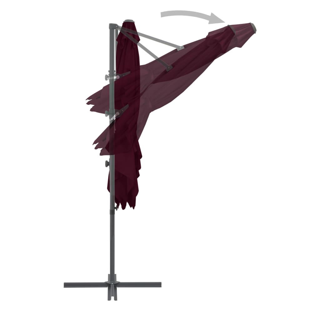 vidaXL Riippuva aurinkovarjo teräspylväällä viininpunainen 250x250 cm