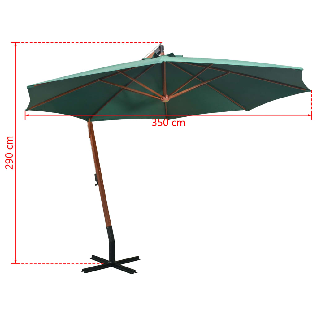 vidaXL Riippuva päivänvarjo 350 cm Puutanko vihreä