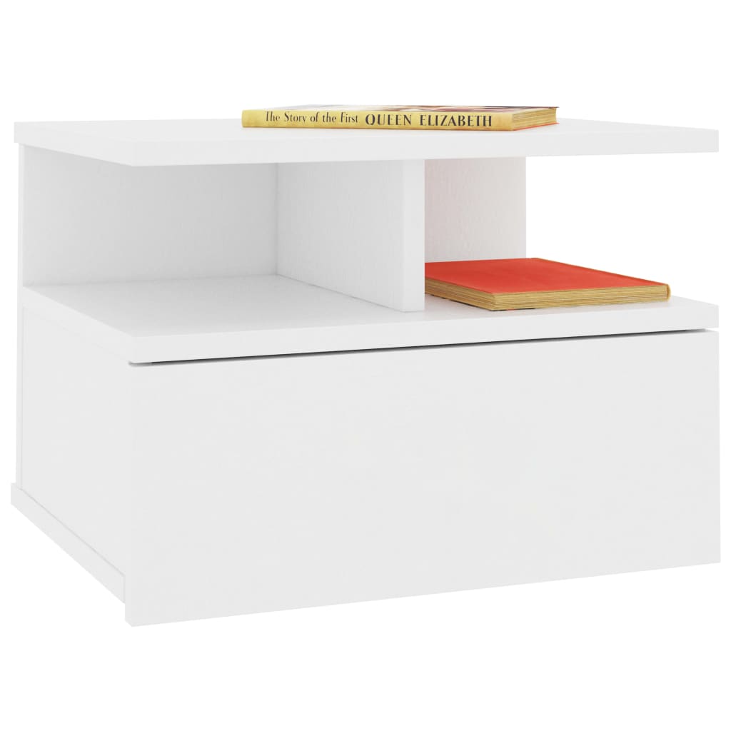 vidaXL Kelluva yöpöytä valkoinen 40x31x27 cm lastulevy