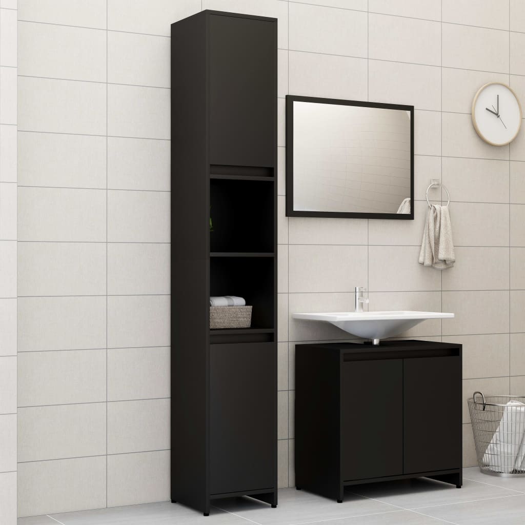 vidaXL 3-osainen kylpyhuoneen kalustesarja musta lastulevy