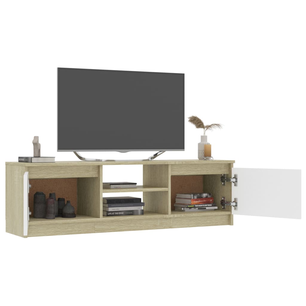 vidaXL TV-taso valkoinen ja Sonoma-tammi 120x30x35,5 cm lastulevy