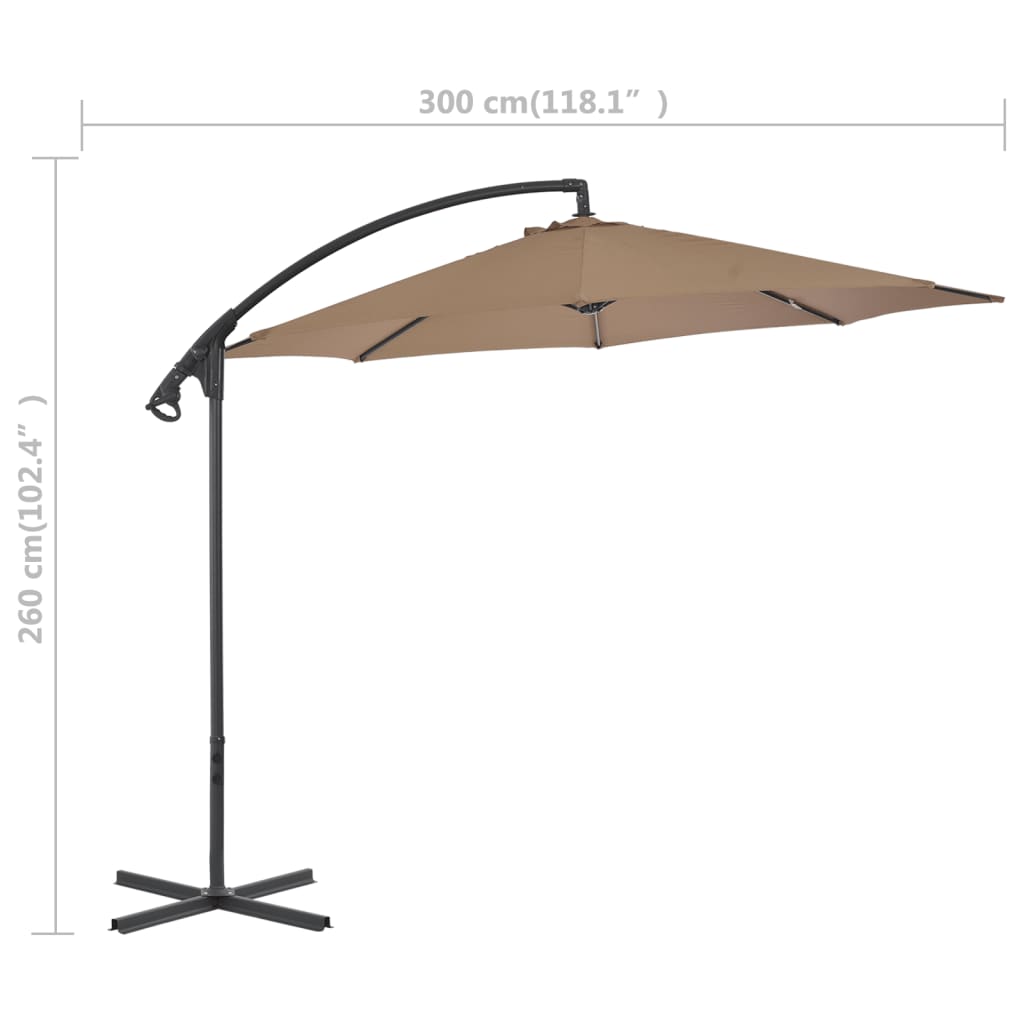 vidaXL Riippuva aurinkovarjo teräspylväällä 300 cm ruskeanharmaa