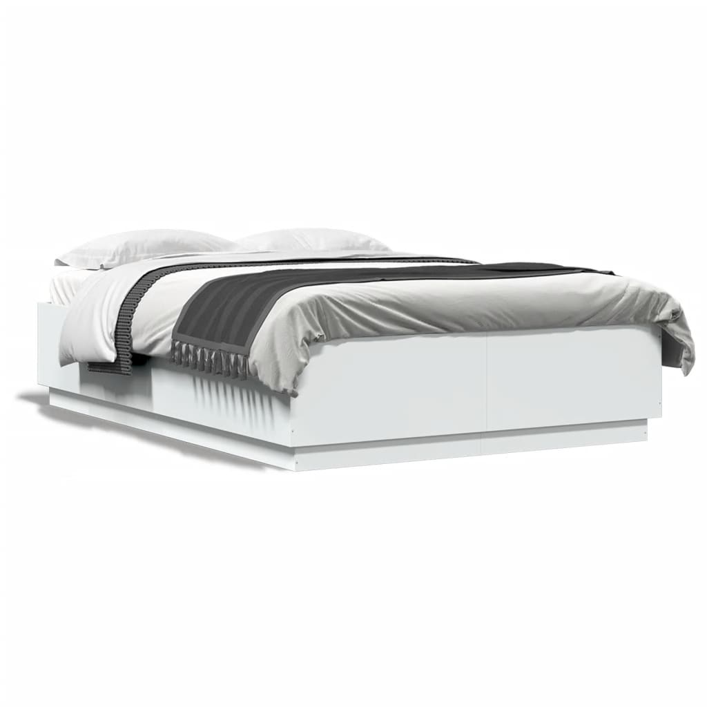 vidaXL Sängynrunko LED-valoilla valkoinen 150x200 cm tekninen puu