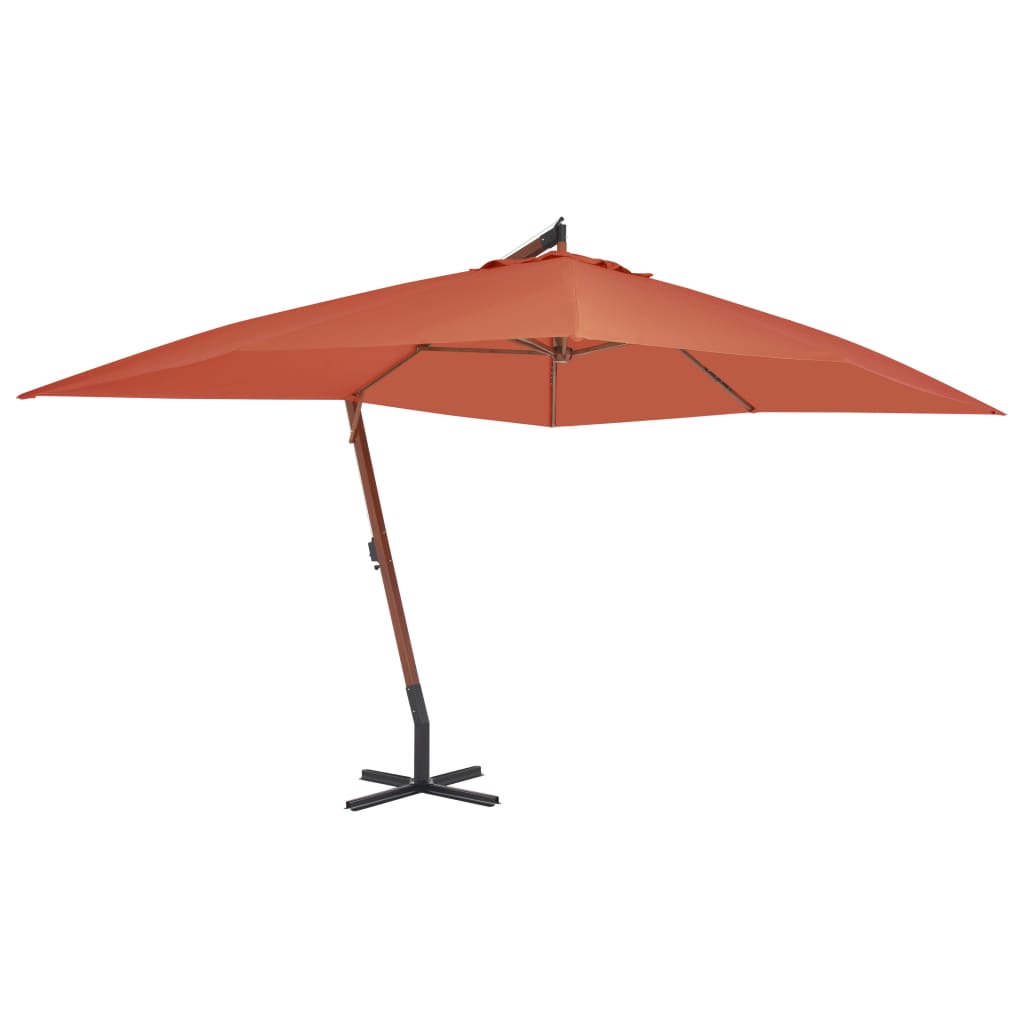 vidaXL Riippuva aurinkovarjo puupylväällä 400x300 cm terrakotta