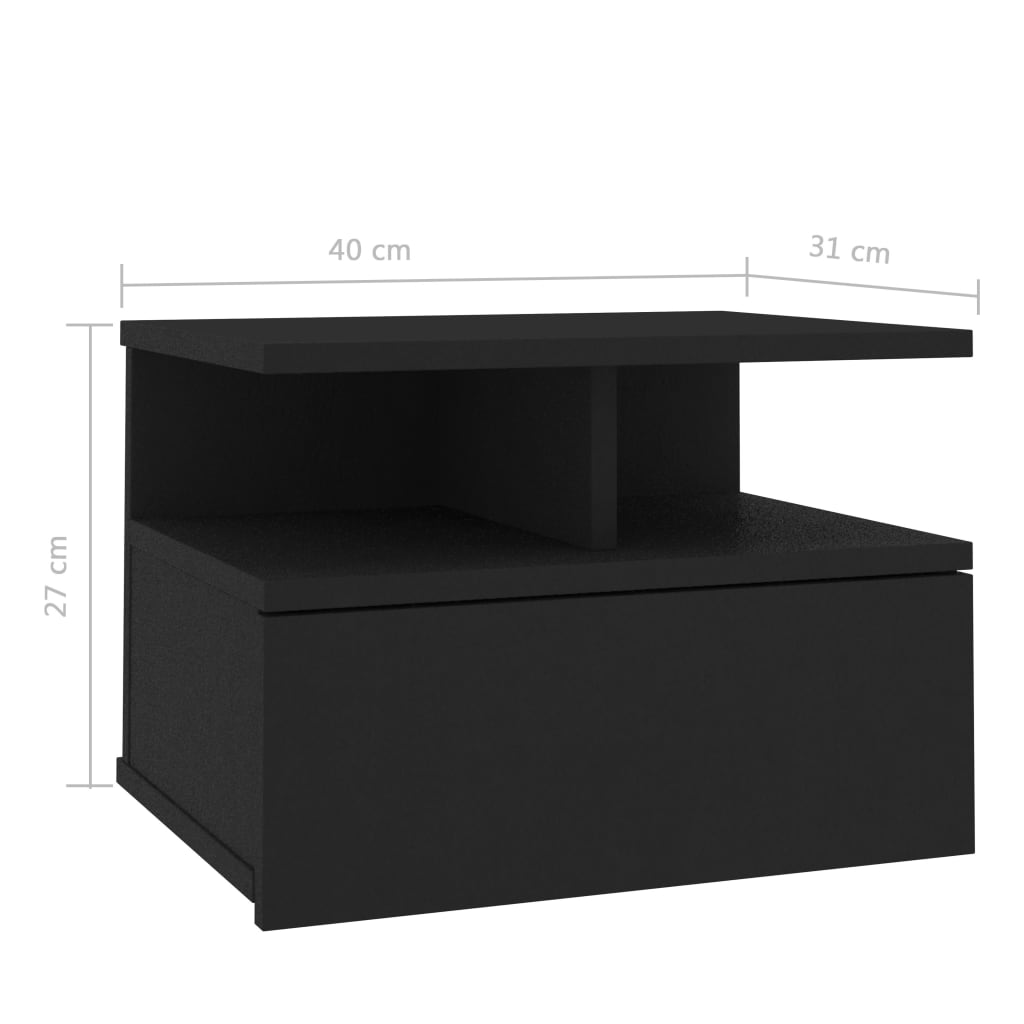 vidaXL Kelluvat yöpöydät 2 kpl musta 40x31x27 cm tekninen puu