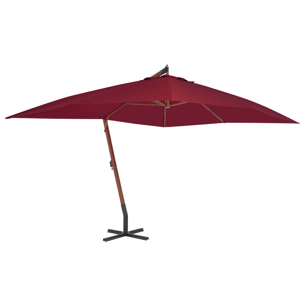 vidaXL Riippuva aurinkovarjo puupylväällä 400x300 cm viininpunainen