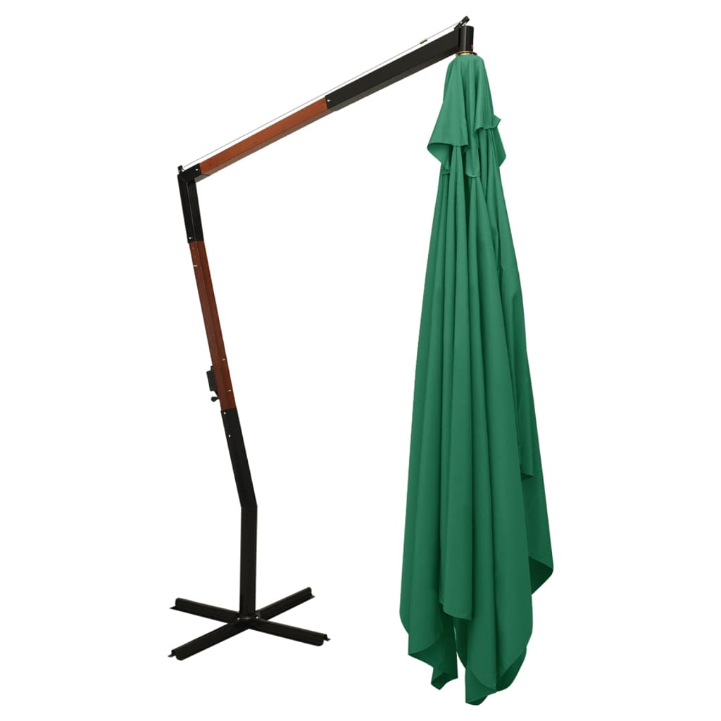 vidaXL Riippuva aurinkovarjo puupylväällä 400x300 cm vihreä