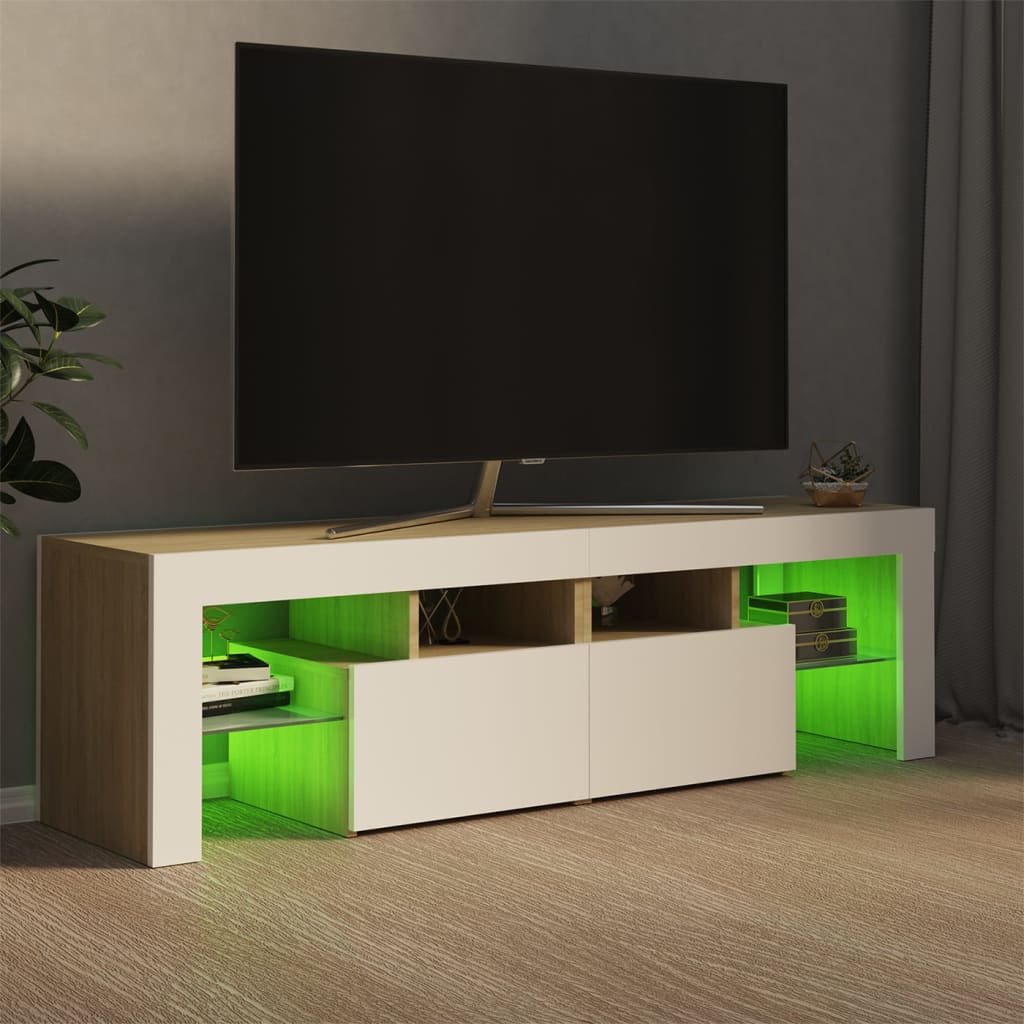 vidaXL TV-taso LED-valoilla valkoinen ja Sonoma-tammi 140x36,5x40 cm