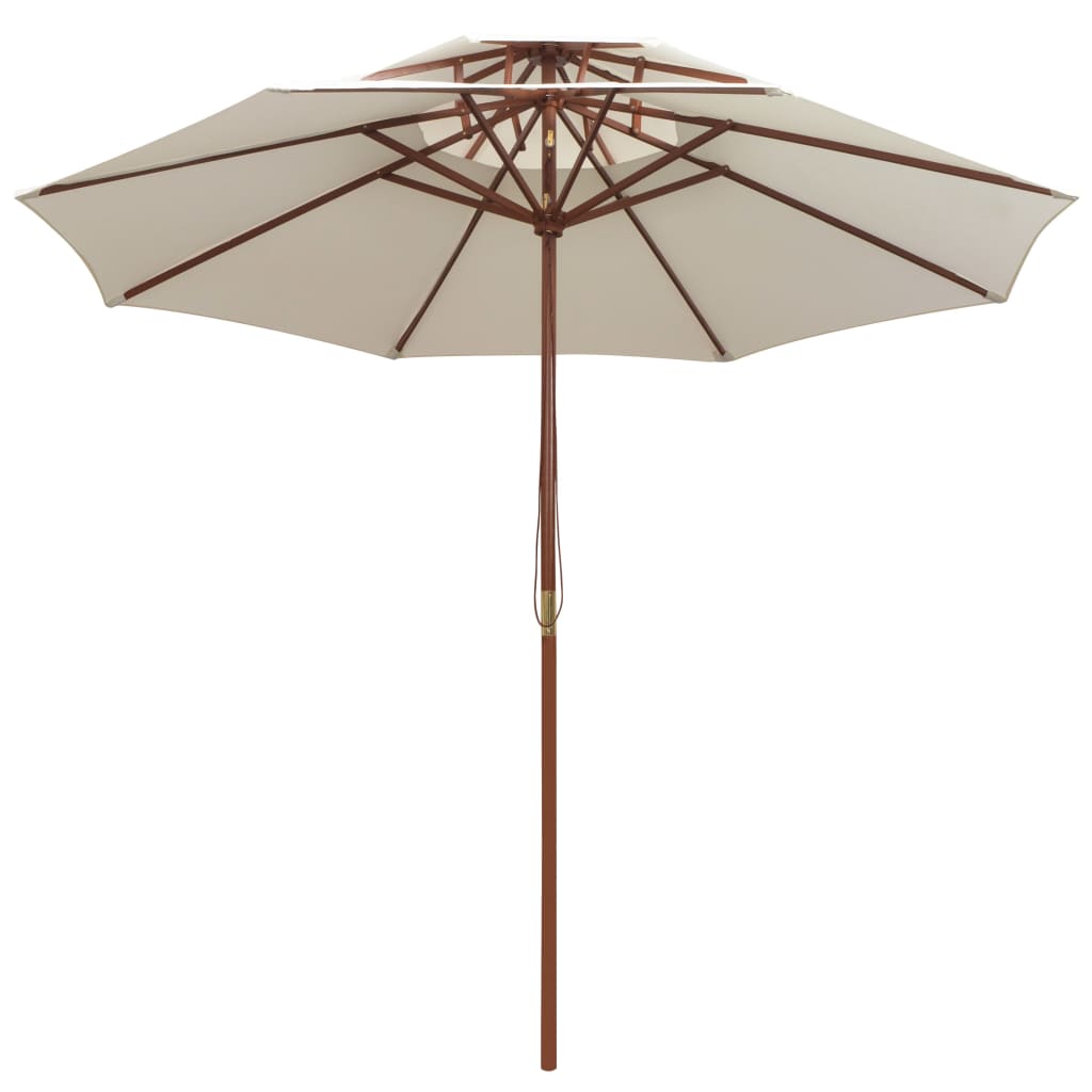 vidaXL 2-kerroksinen Aurinkovarjo 270x270 cm Puutanko Kermanvalkoinen