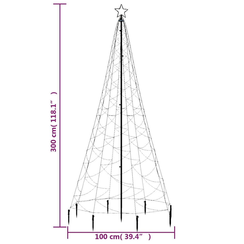 vidaXL Joulukuusi metallitolpalla 500 LED-valolla kylmä valkoinen 3 m
