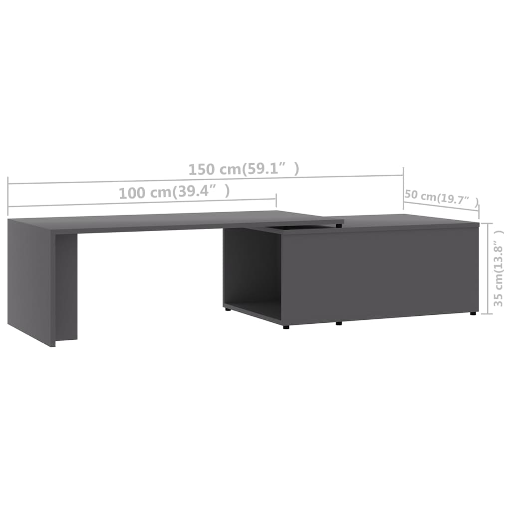 vidaXL Sohvapöytä harmaa 150x50x35 cm lastulevy