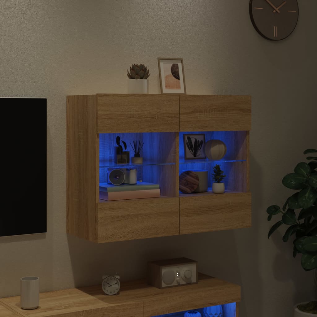 vidaXL TV-seinäkaappi LED-valoilla Sonoma-tammi 78,5x30x60,5 cm
