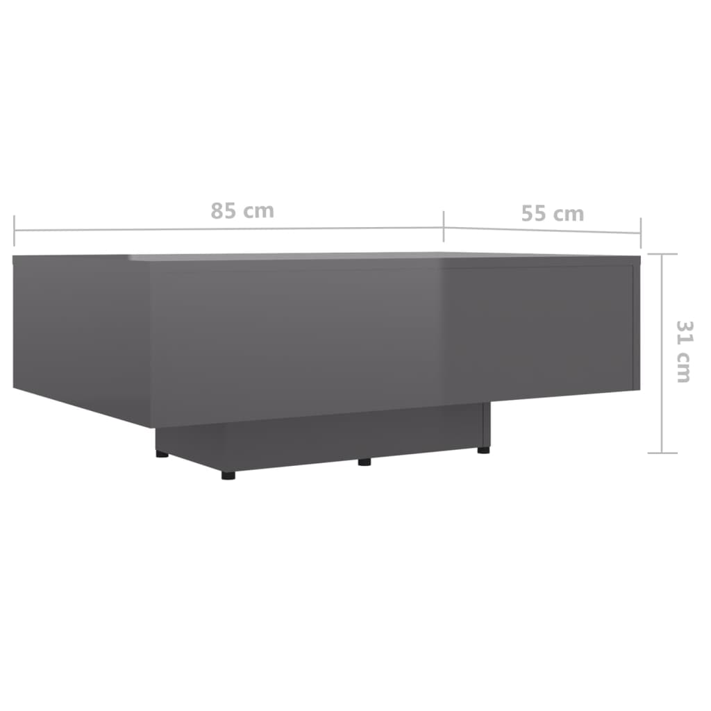 vidaXL Sohvapöytä korkeakiilto harmaa 85x55x31 cm lastulevy