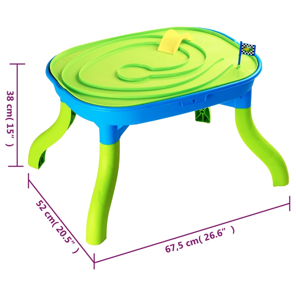 vidaXL 3-in-1 Lasten hiekka- ja vesipöytä 67,5x52x38 cm polypropeeni