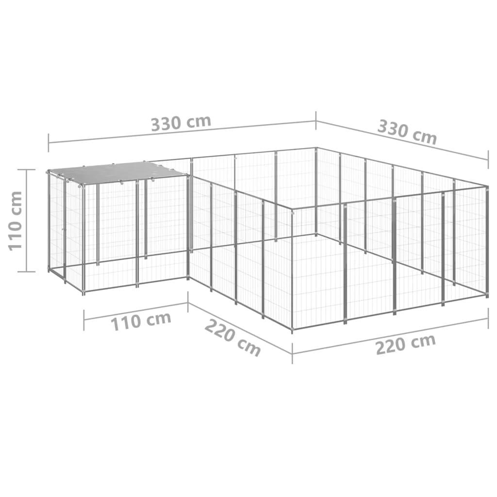 vidaXL Koiranhäkki hopea 8,47 m² teräs