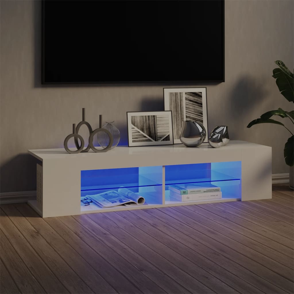 vidaXL TV-taso LED-valoilla korkeakiilto valkoinen 135x39x30 cm