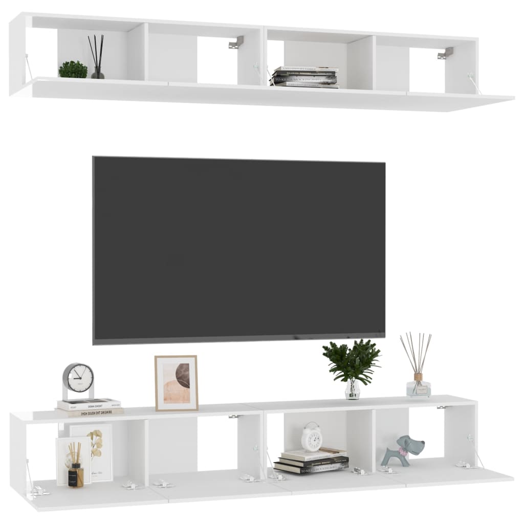 vidaXL TV-tasot 4 kpl korkeakiilto valkoinen 100x30x30 cm lastulevy