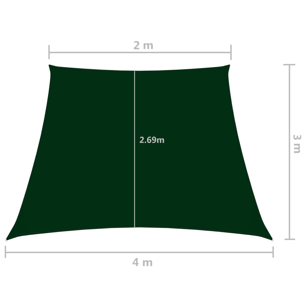 vidaXL Aurinkopurje Oxford-kangas puolisuunnikas 2/4x3 m tummanvihreä